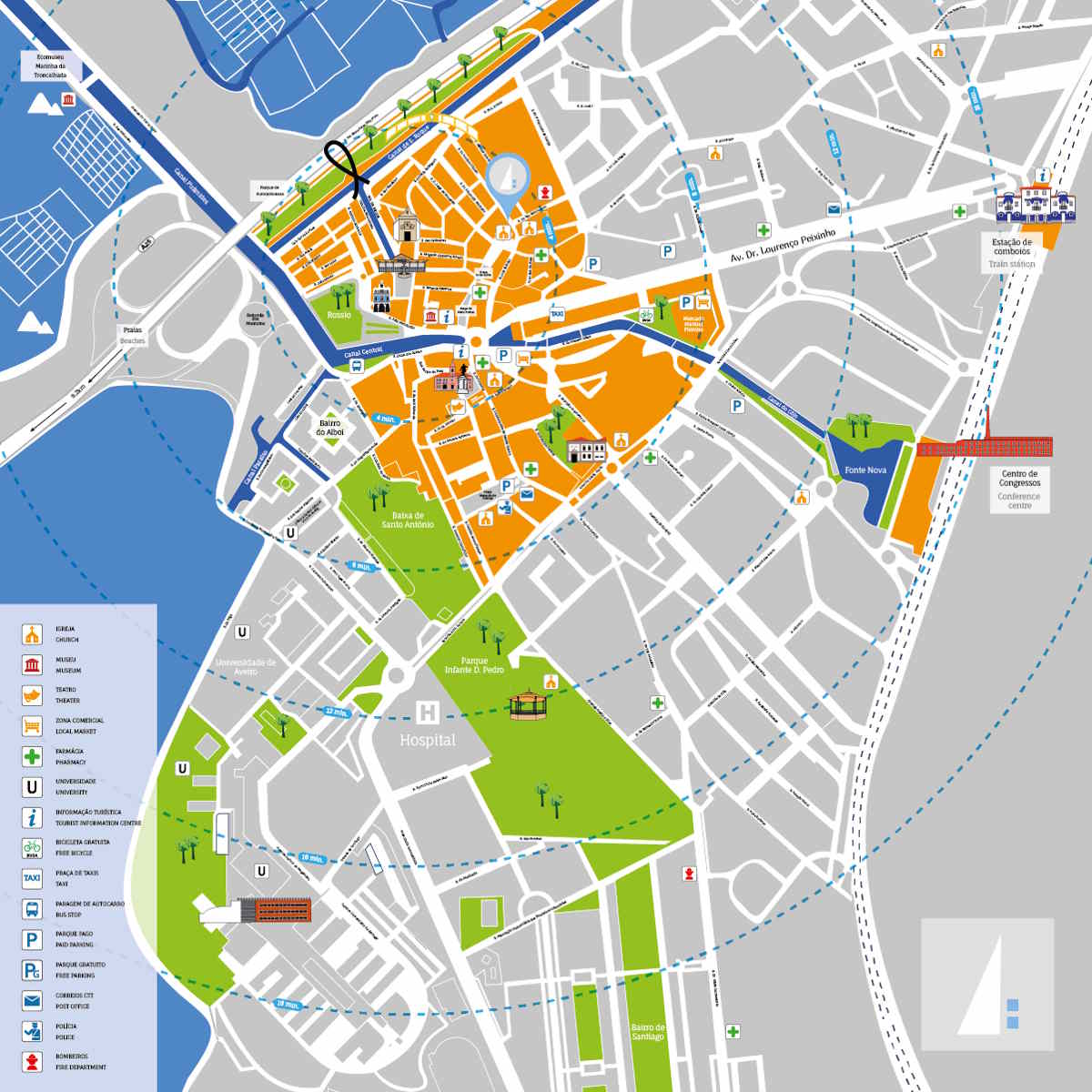 Cartina e mappa turistica per organizzare le escursioni ad Aveiro in Portogallo