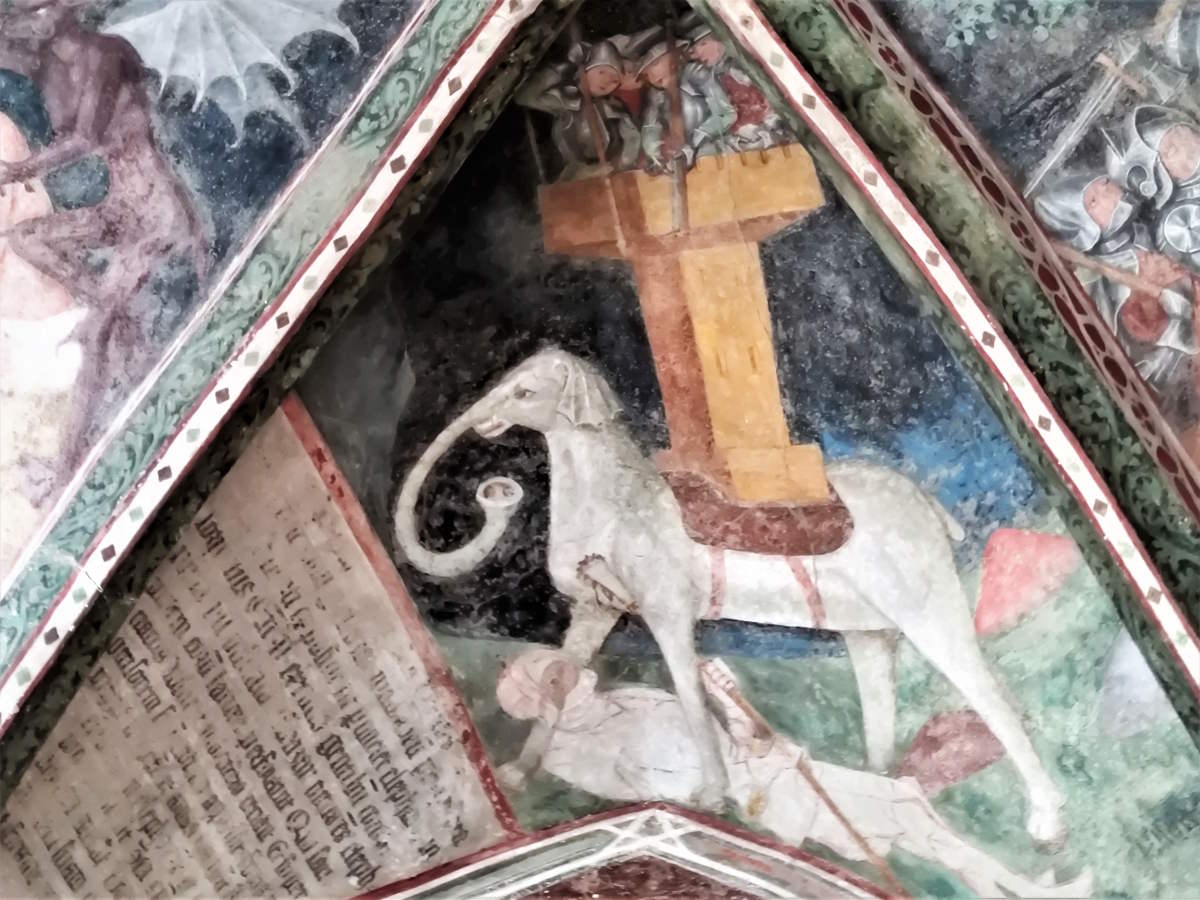 Affresco dell’elefante (il cavallelefante), attribuito alla scuola di Leonardo da Bressanone