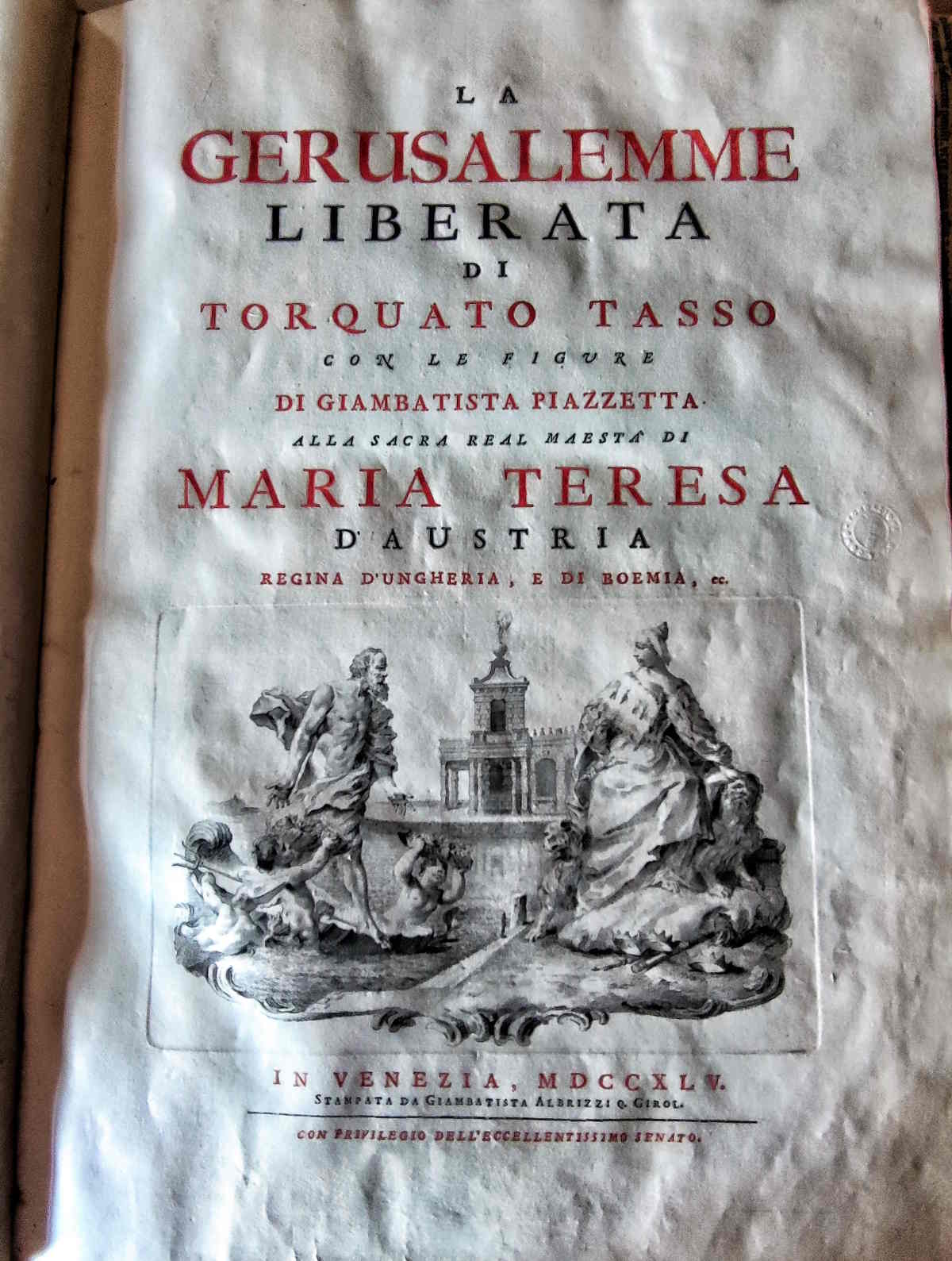 Sala degli Ospiti nella Casa Museo Ugo Da Como: Manoscritto della "Gerusalemme Liberata" stampato a Venezia nel 1745.