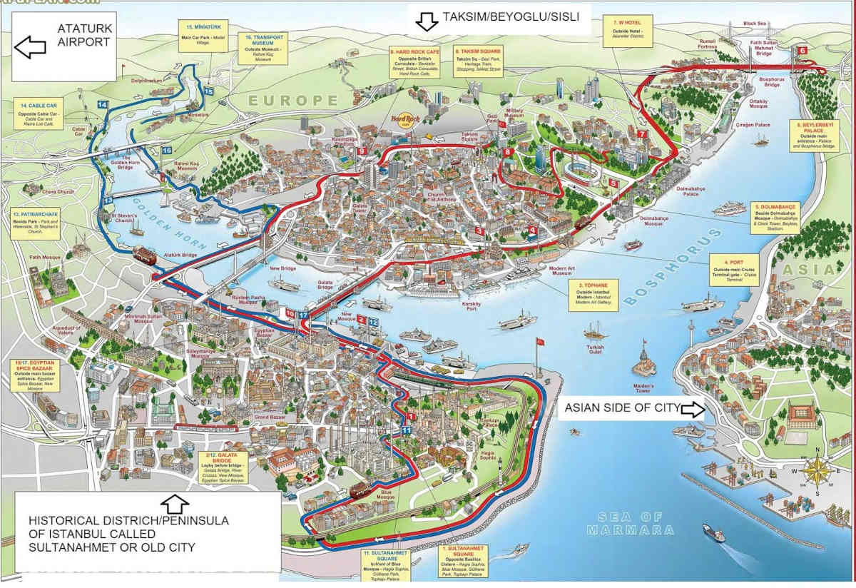 Cosa vedere nei distretti e quartieri del centro storico a Istanbul in 3 o più giorni: Informazioni su mappa