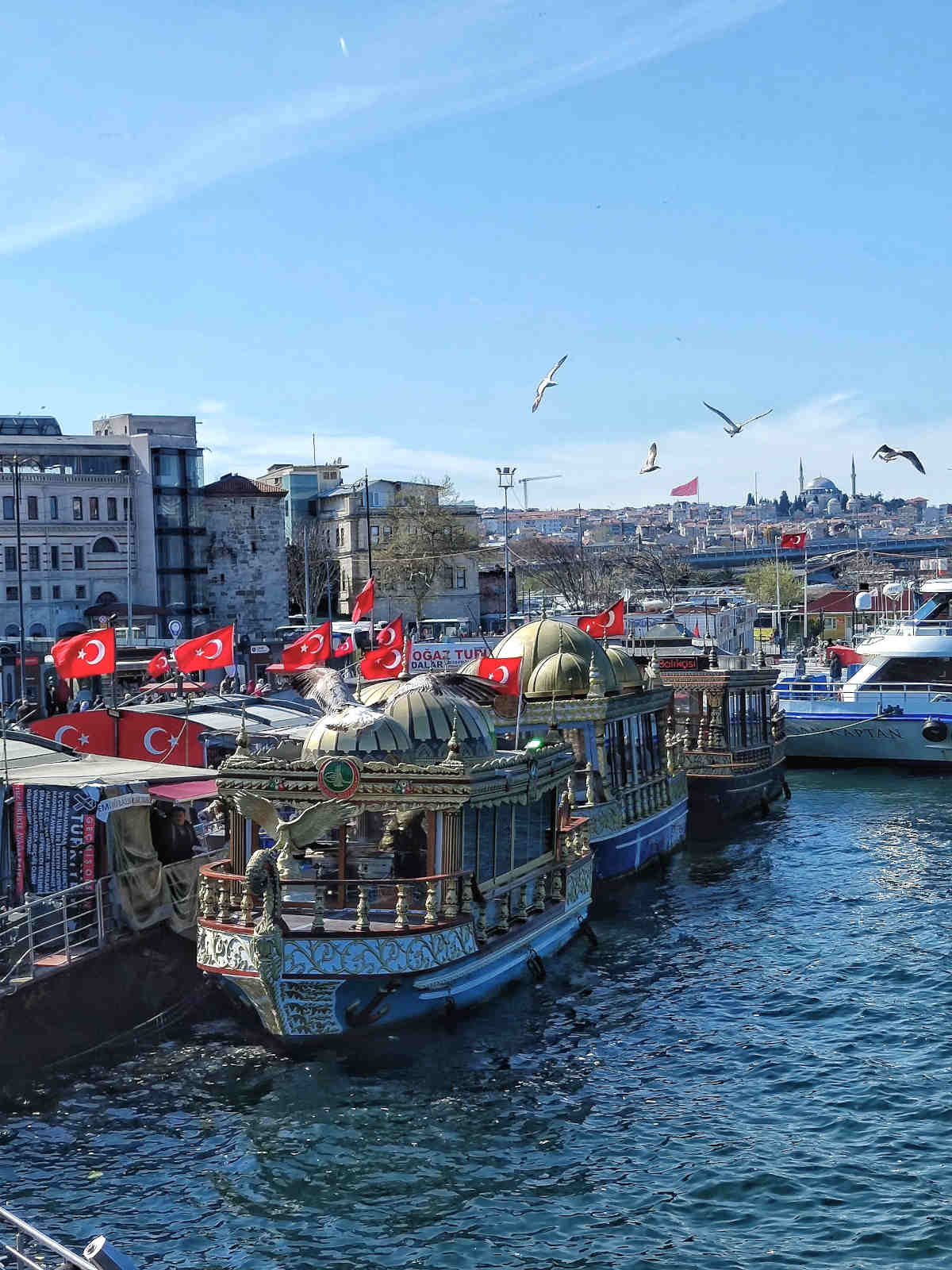  Istanbul: Le Barche nel porto di Eminönü viste dal Ponte di Galata 